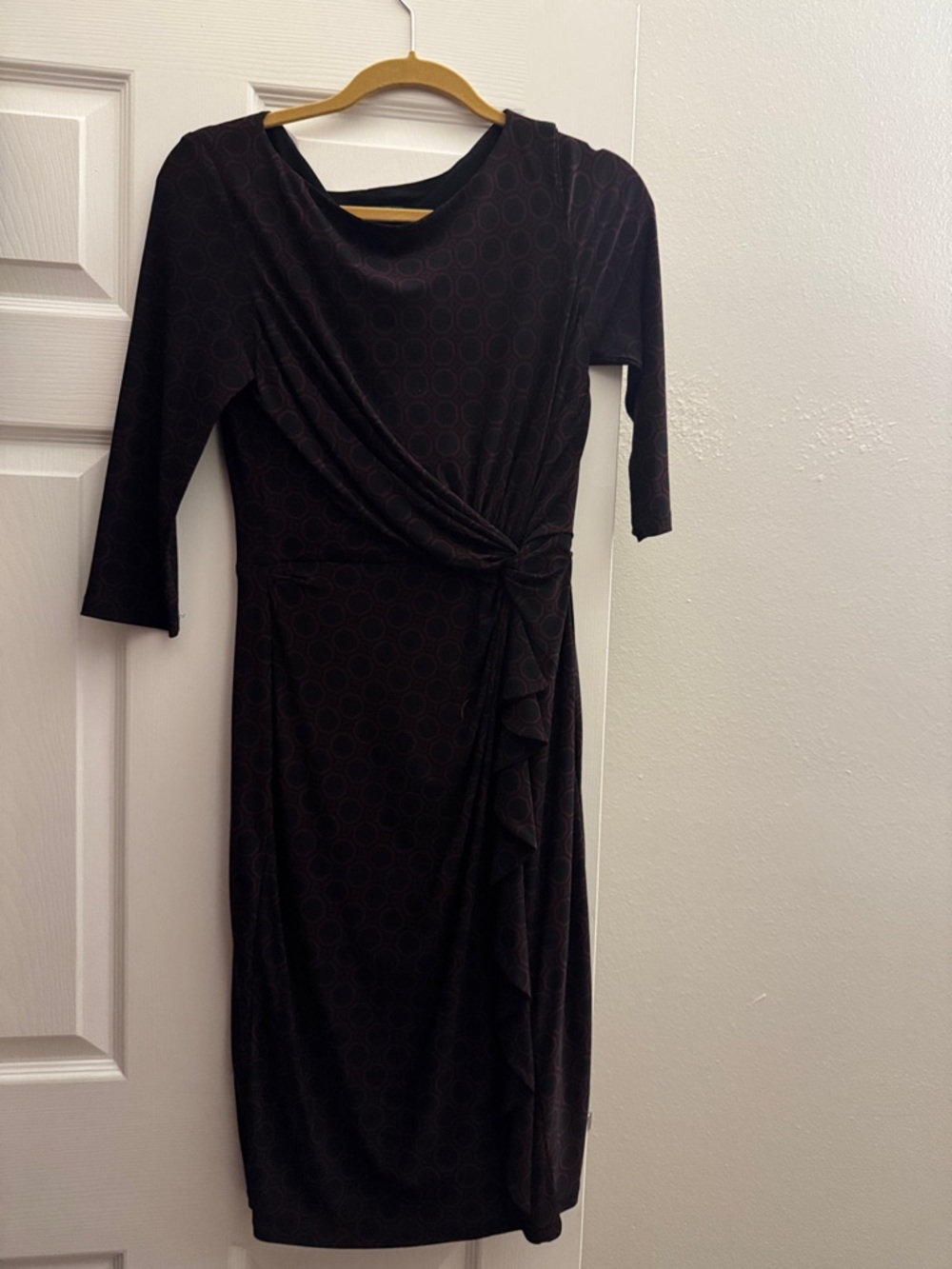 Lauren Ralph Lauren Black Midi Wrap Dress with Knot Detail